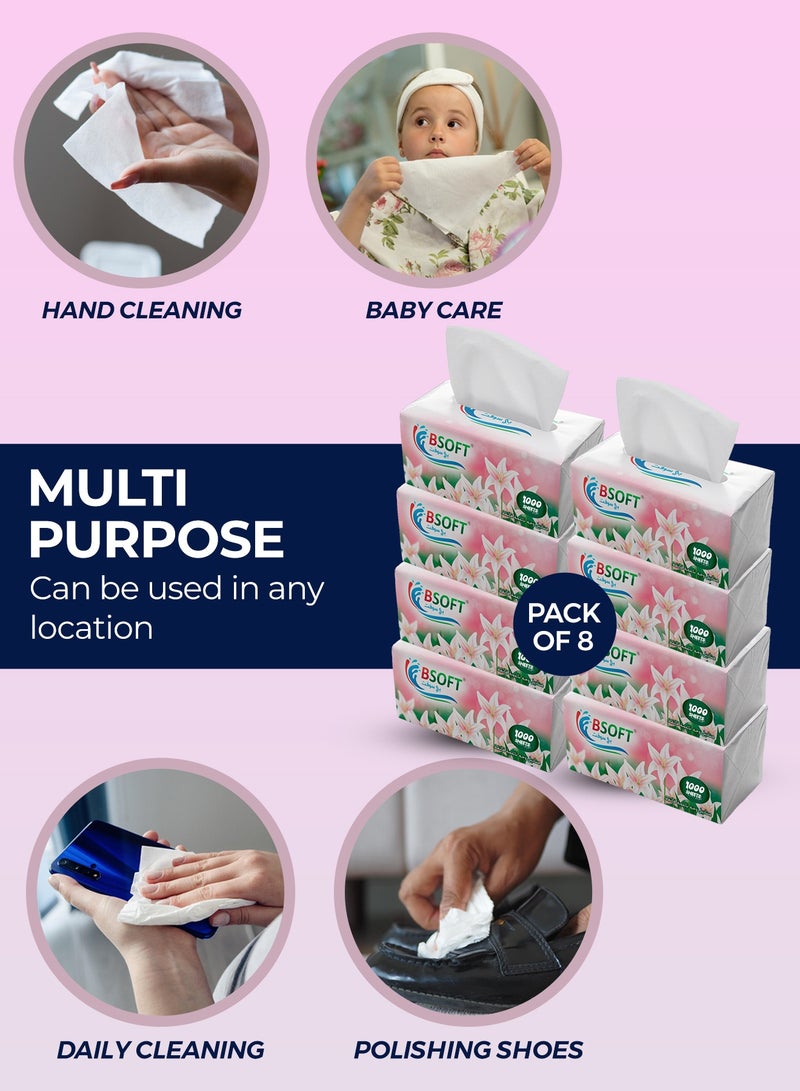 BSOFT Super Soft Facial Tissues – 1000 Sheets, 3Ply, Pack of 8 Boxes | Ultra-Soft, Strong & Absorbent Tissue Paper for Home, Office & Everyday Use Tissue Size 20x20cm - Image 4