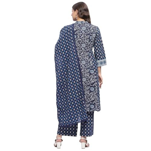 BIBA Women Cotton Printed Kurta Sets (SKDJAPUD10923SS25IND_Indigo, Medium - Image 4