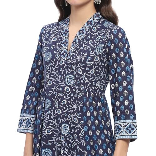 BIBA Women Cotton Printed Kurta Sets (SKDJAPUD10923SS25IND_Indigo, Medium - Image 5