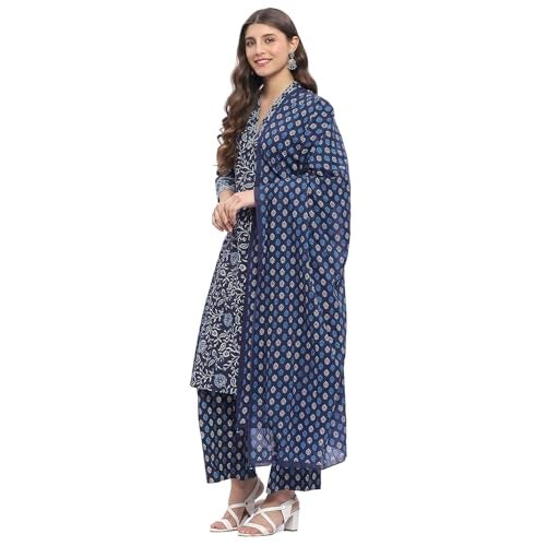 BIBA Women Cotton Printed Kurta Sets (SKDJAPUD10923SS25IND_Indigo, Medium - Image 2