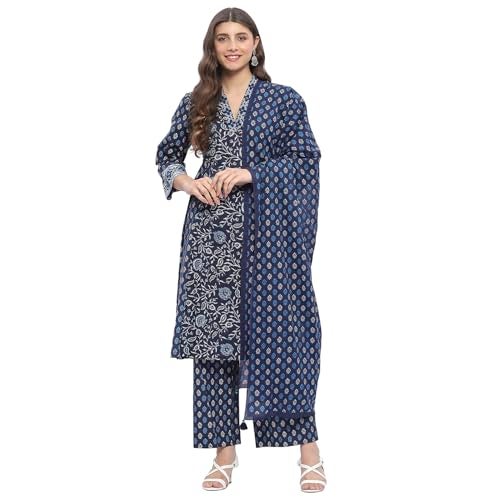 BIBA Women Cotton Printed Kurta Sets (SKDJAPUD10923SS25IND_Indigo, Medium - Image 1
