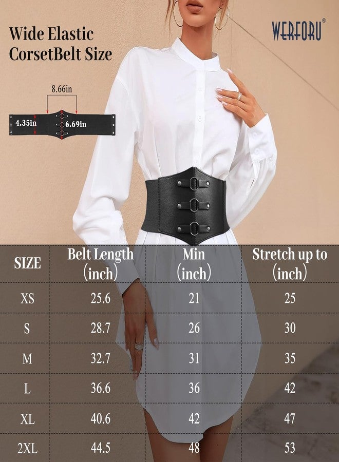 WERFORU Women Wide Corset Elastic Belt Thick Vintage Ladies Costume Waspie Waist Belt for Halloween, Black, Suit Waist Size 26-30 Inches - Image 3