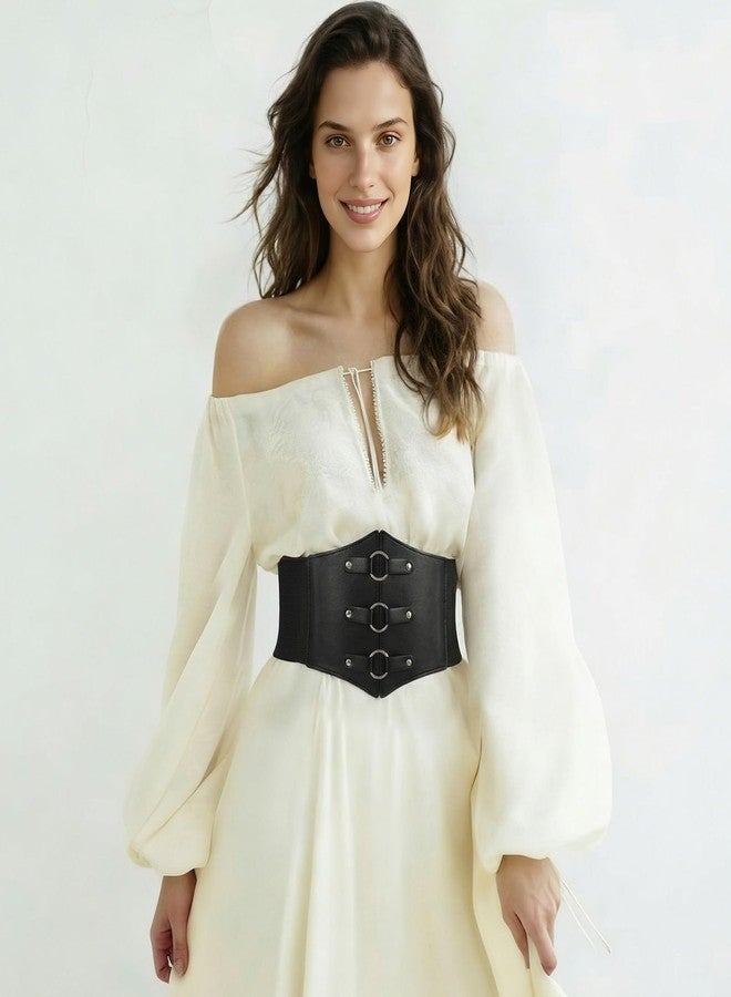 WERFORU Women Wide Corset Elastic Belt Thick Vintage Ladies Costume Waspie Waist Belt for Halloween, Black, Suit Waist Size 26-30 Inches - Image 2