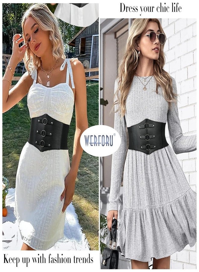 WERFORU Women Wide Corset Elastic Belt Thick Vintage Ladies Costume Waspie Waist Belt for Halloween, Black, Suit Waist Size 26-30 Inches - Image 5