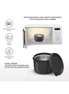 Milton Milton Decker Lunch Box with Insulated Fabric Jacket, 3 Containers (1 Oval Stainless Steel 450 ml, 2 Inner Stainless Steel 450 ml), Microwave Safe & Leak-Proof Tiffin for Office, School, College,Black  - Image 4