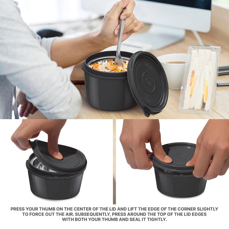 Milton Milton Decker Lunch Box with Insulated Fabric Jacket, 3 Containers (1 Oval Stainless Steel 450 ml, 2 Inner Stainless Steel 450 ml), Microwave Safe & Leak-Proof Tiffin for Office, School, College,Black  - Image 3