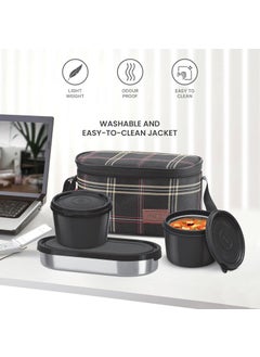 Milton Milton Decker Lunch Box with Insulated Fabric Jacket, 3 Containers (1 Oval Stainless Steel 450 ml, 2 Inner Stainless Steel 450 ml), Microwave Safe & Leak-Proof Tiffin for Office, School, College,Black  - Image 5