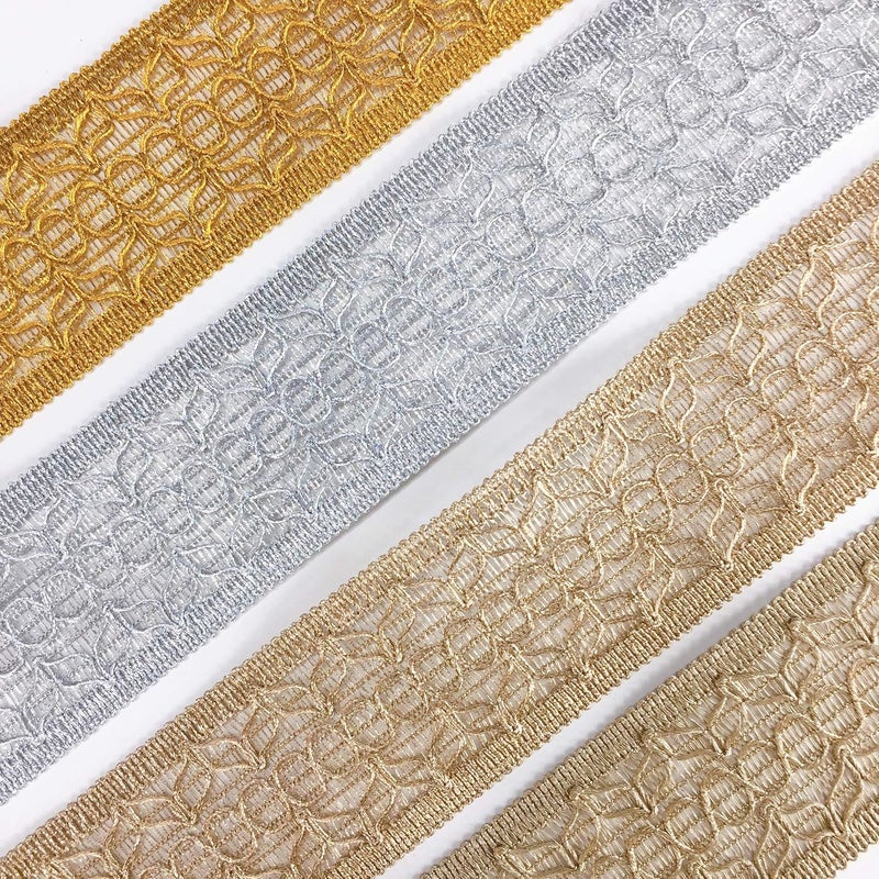 Lami لا مي 9 متر كروشيه كرواتيا صيفي دانتيل ذهبي مع زري/جاري، أثاث منزلي مزهري، زينة هندية، أشرطة تغليف احتفالية زخرفية للتزيين، أشرطة للفنون والحرف - Image 3