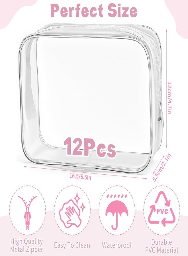 Meetory Clear Makeup Bags, 12 Pcs Cosmetic Storage Bags, PVC Zipper Pouches, Travel Waterproof Makeup Plastic Case for Women, Organizing Bags Travel Toiletry Pouch for Bathroom, Vacation - Image 2