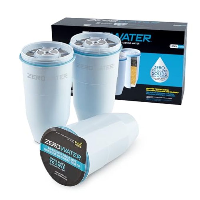 ZeroWater 5-Stage Water Filter Replacement, NSF Certified to Reduce Lead, Other Heavy Metals and PFOA/PFOS, 3 Count (Pack of 1), White