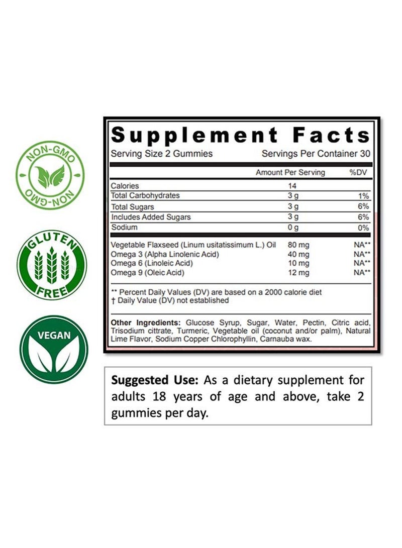 SUNSHINE NUTRITION Good Gummies Omega 3-6-9 Dietary Supplement Lime Flavor From Flaxseed Oil Promotes Healthy Heart And Cognitive Function 60 Units - Image 3