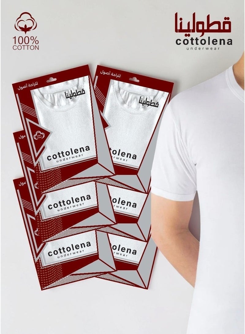 Cottolena Men's 6-Pack Short-Sleeve Crew Neck Undershirts 100% Egyptian Cotton White Comfortable Everyday Wear Basics - Image 2