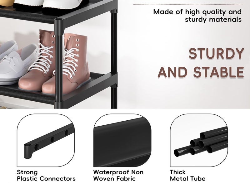 LUKYTOWER Extra Long Shoe Rack 4 Tier Shoe Storage Organizer with 2 Hooks, Wide Stackable Shoe Organizer Racks for Closet Entryway,Shoe Shelf Stand Sturdy Durable Shoes Holder Save Space Up to 26Pairs - Image 4