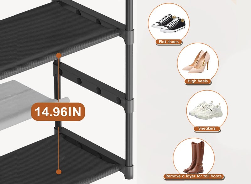LUKYTOWER Extra Long Shoe Rack 4 Tier Shoe Storage Organizer with 2 Hooks, Wide Stackable Shoe Organizer Racks for Closet Entryway,Shoe Shelf Stand Sturdy Durable Shoes Holder Save Space Up to 26Pairs - Image 5