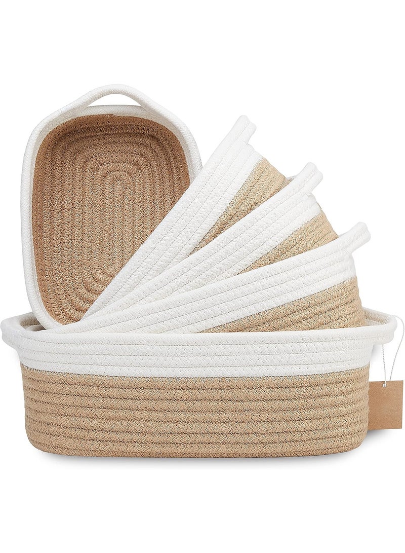 Bukela Oval Storage Basket 5 Pieces Set-Natural Cotton Rope Woven Basket, Storage Box for Organizing Small Baskets Dog Toy Basket with Handle, Cat Toy Box, Bathroom Organizer Bucket - Image 1