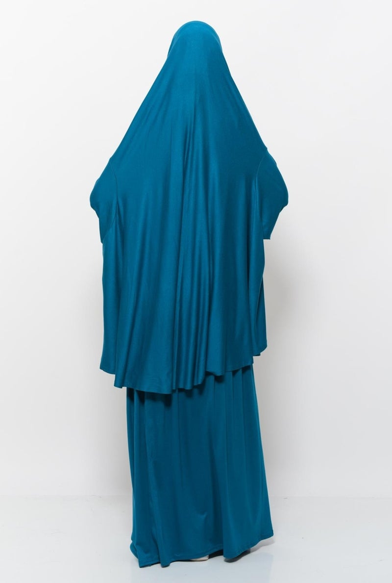 Altobeh Practical Two Piece Cotton Bat Sleeves with Headscarf Organic Hijab Prayer Dress - Light Petrol  - Image 3