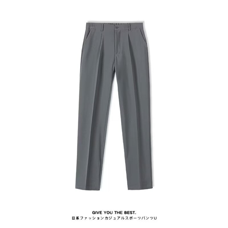 Suit Trousers Mens Slim-Fit Straight Anti-Wrinkle Ironing-Free Business Casual Pants High-Grade Dipping Black Cropped Trousers Dark gray - Image 1