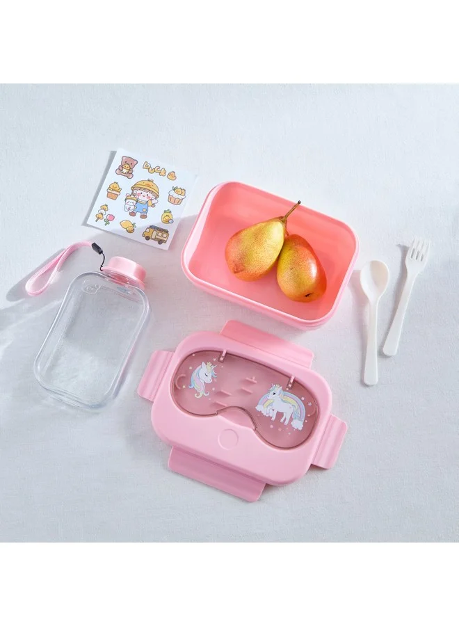 Home Box Neo Unicorn 4-Piece Lunch Box and Bottle Set with Spoon and Fork 550 ml