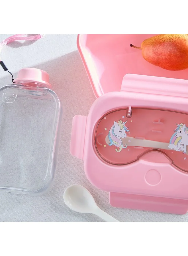 Home Box Neo Unicorn 4-Piece Lunch Box and Bottle Set with Spoon and Fork 550 ml