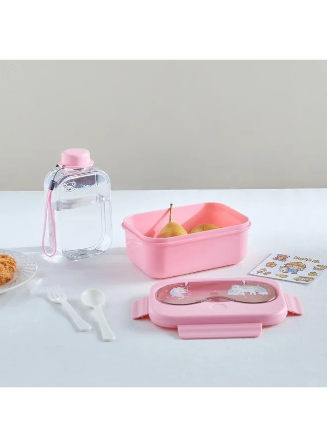 Home Box Neo Unicorn 4-Piece Lunch Box and Bottle Set with Spoon and Fork 550 ml