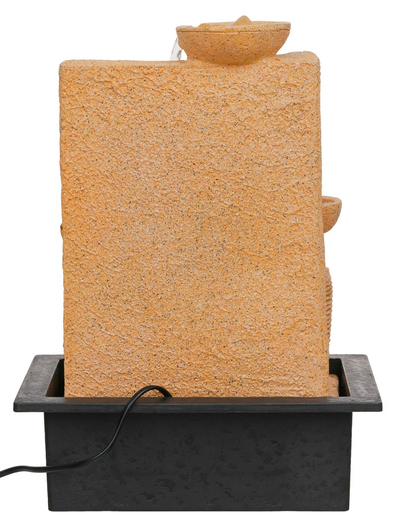 CHRONIKLE Polyresin Sand Ganesha Idol Tabletop Indoor 4 Diya Steps Water Fountain for Home Decor with Yellow LED Light & Water Flow Controller Pump (Size: 39 x 29.5 x 22CM | Wt: 2195grm) - Image 4