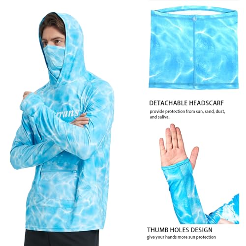 Riverruns UPF 50+ Fishing Hoodie, Sun Hooded Fishing Shirt, Sun Protection Long Sleeves Shirt for Men Fishing (Ⅱ Water Wripple CamoBlue,2XL) - Image 5