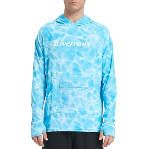 Riverruns UPF 50+ Fishing Hoodie, Sun Hooded Fishing Shirt, Sun Protection Long Sleeves Shirt for Men Fishing (Ⅱ Water Wripple CamoBlue,2XL) - Image 1