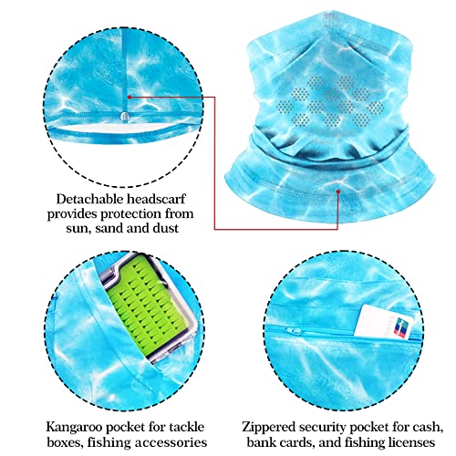 Riverruns UPF 50+ Fishing Hoodie, Sun Hooded Fishing Shirt, Sun Protection Long Sleeves Shirt for Men Fishing (Ⅱ Water Wripple CamoBlue,2XL) - Image 4