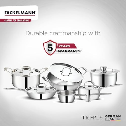 Fackelmann 1.75 liter Kadai 22 CM, Triply | German Quality | Energy-Efficient | Non-Toxic | Versatile Cookware | Hassle-Free Maintenance | Triply stainless steel kadai | Kadai for Cooking - Image 5