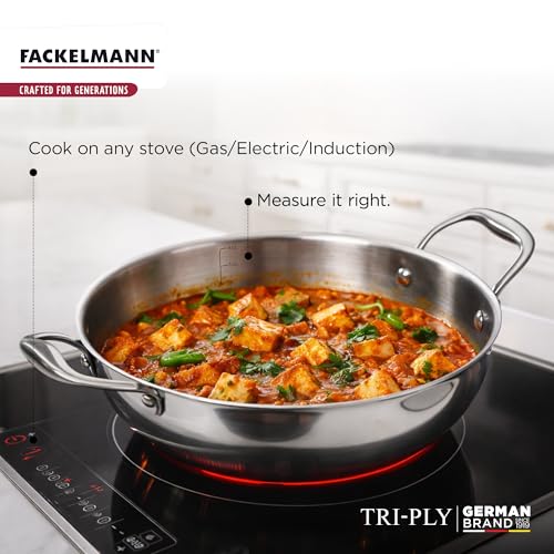 Fackelmann 1.75 liter Kadai 22 CM, Triply | German Quality | Energy-Efficient | Non-Toxic | Versatile Cookware | Hassle-Free Maintenance | Triply stainless steel kadai | Kadai for Cooking - Image 3