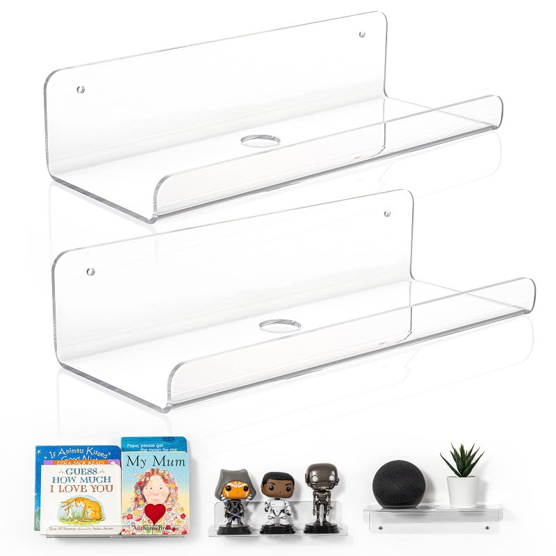 OAPRIRE Clear Acrylic Wall Shelf Set of 2, 10" Floating Book Shelves for Wall, Display Floating Wall Shelves for Bathroom, Bedroom, Kitchen - Image 1