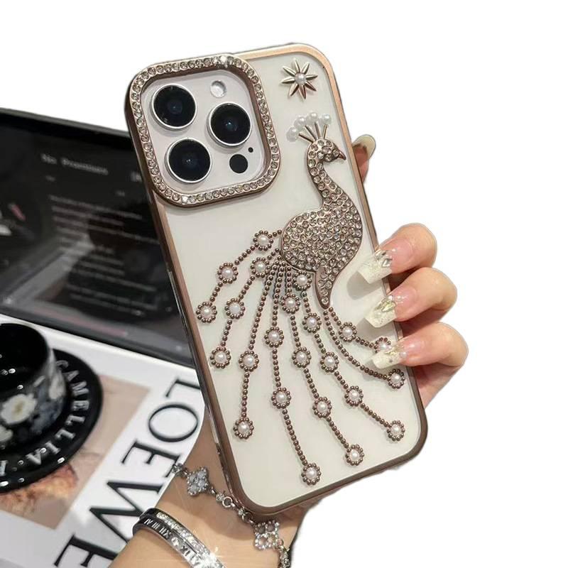 iPhone 11 TPU Case with Electroplated and Transparent and Full Coverage and Diamond Studded in Gold for Personal Use - Image 1