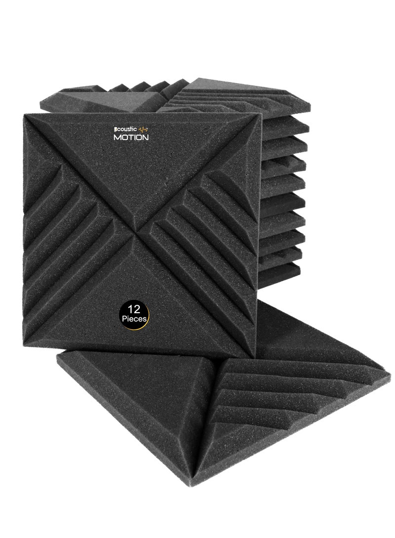 أكويستك موشان الواح فوم - الواح خلط مقاومة للصوت، ذاتية اللصق، 12 قطعة، 3 × 30 × 30 سم، رمادي داكن - لوحة ديكور مثالية للاستوديو والمعالجة الصوتية المنزلية" - Image 1