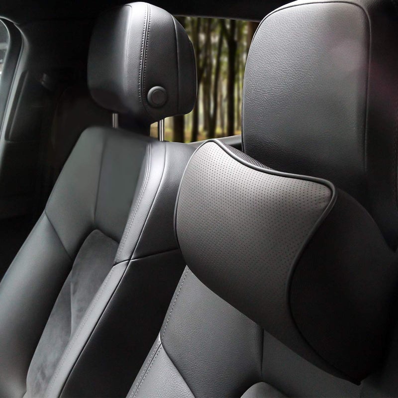 Aukee Memory Foam Car Neck Pillow Soft Leather Headrest for Driving Home Office Black (1PC) - Image 2