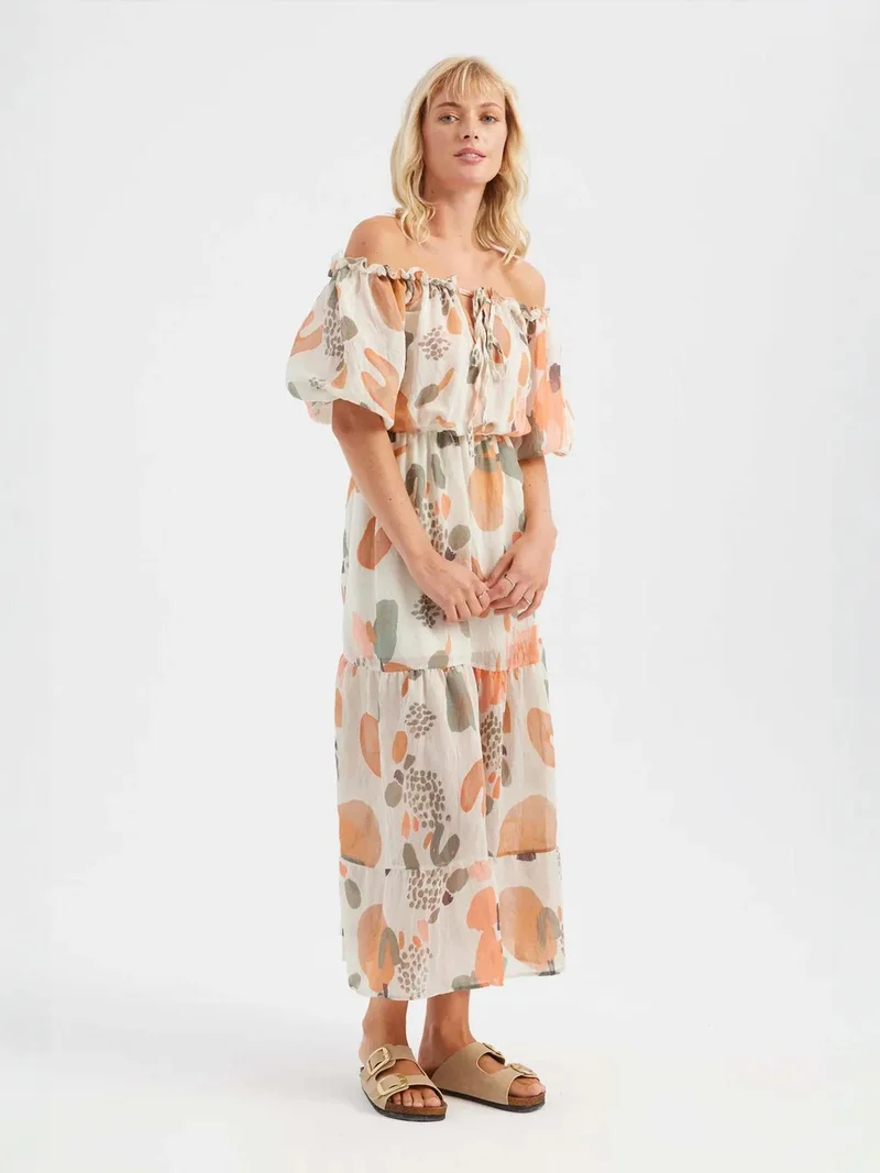 HICCUP Abstract Off Shoulder Maxi Dress