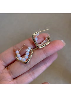 Generic 925 Sterling Silver Needle Pearl Earrings Korean Style C-Shaped Irregular Geometric Fresh Sweet Style Womens Jewelry Gold [Silver Needle]] 