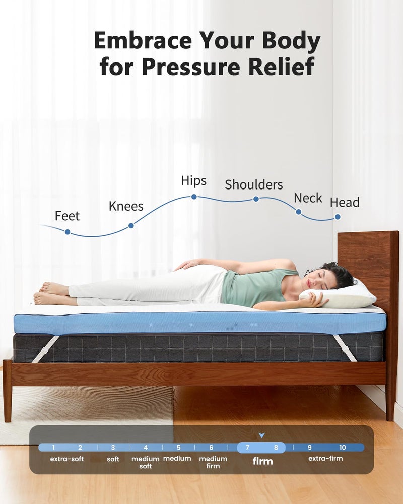 PERLECARE 3 Inch Firm Mattress Topper Full Size, Cooling Gel-Infused & Bamboo Charcoal Memory Foam Bed Topper for Pressure Relief, High-Density Mattress Pad with Removable Cover - Image 2