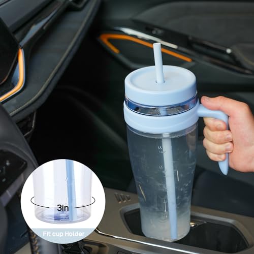 Hydraful 50 oz Tritan Plastic Tumbler with Lid and Straw and Handle - 100% Leak-Proof - Perfect for Iced Coffee, Smoothies, and Juice - Wide Mouth Reusable Water Bottle with Time Marker - Image 4