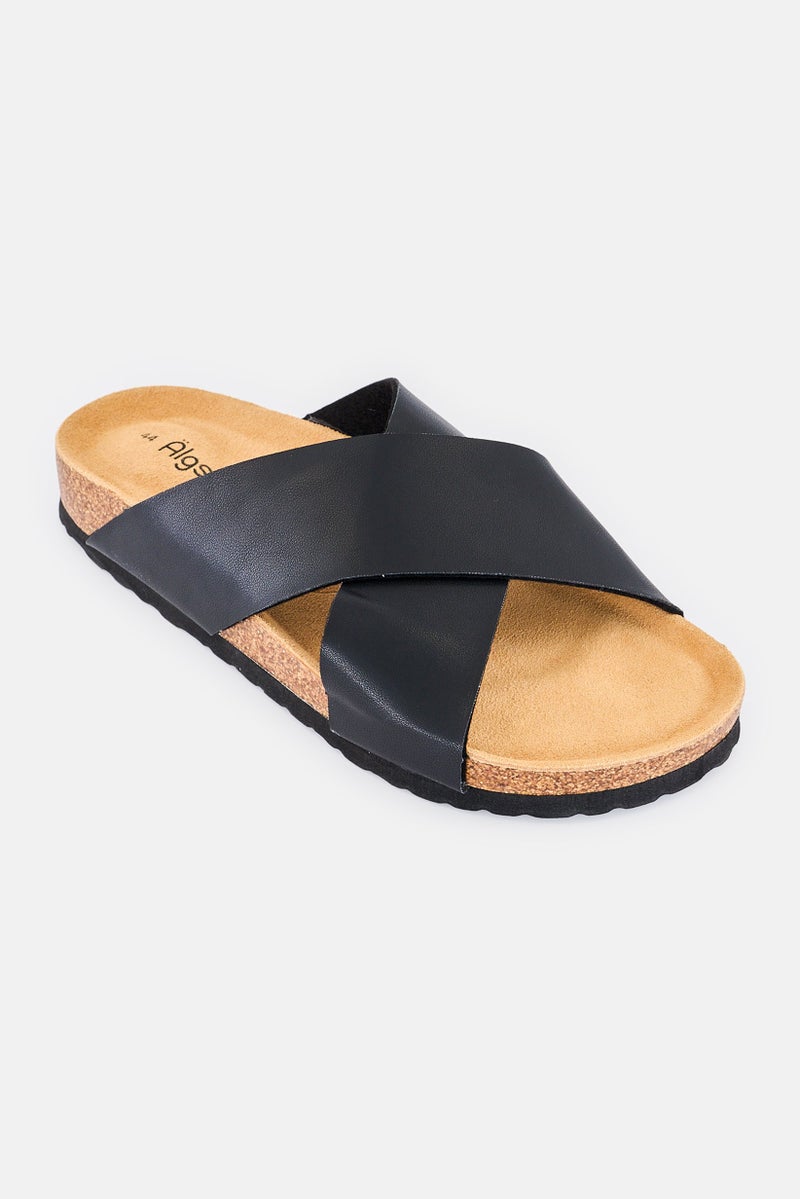 Algspar Men Leather Crisscross Slip On Sandals, Black - Image 1