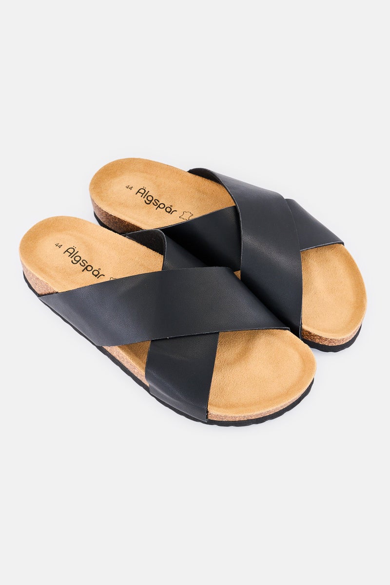 Algspar Men Leather Crisscross Slip On Sandals, Black - Image 2