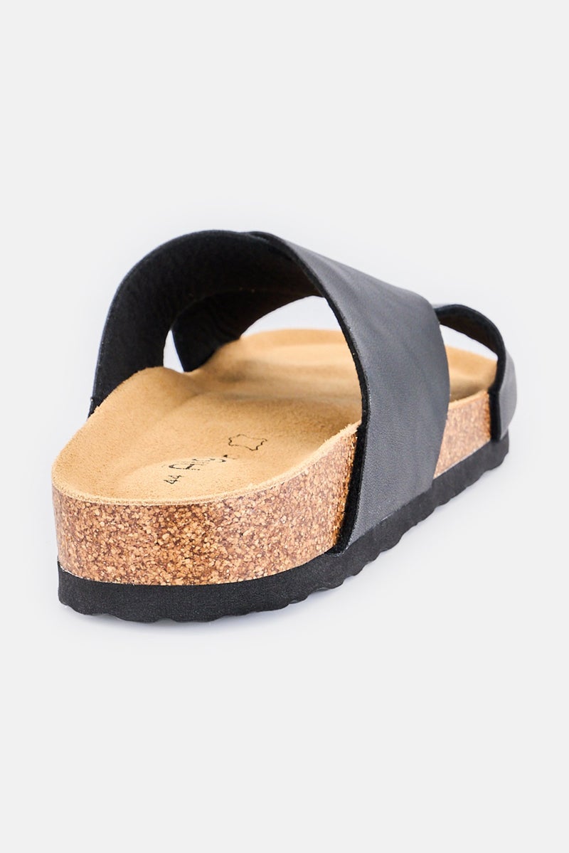 Algspar Men Leather Crisscross Slip On Sandals, Black - Image 3