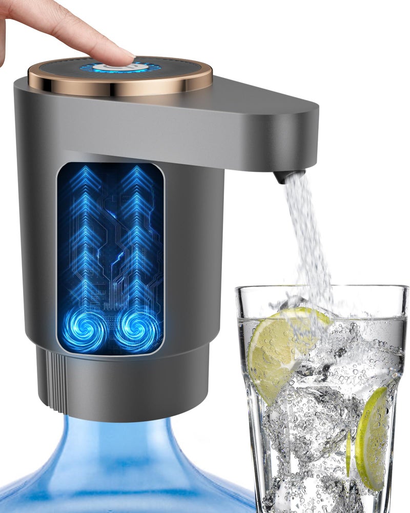 Cozycharm Water Jug Pump for 5 Gallon Bottle â€“ Portable Electric USB-C Charging Dispenser, Dual Powerful Motors, Fast Flow, Fits 2-5 Gallon Jugs â€“ Ideal for Home, Office, Camping, RV, Gray - Image 1
