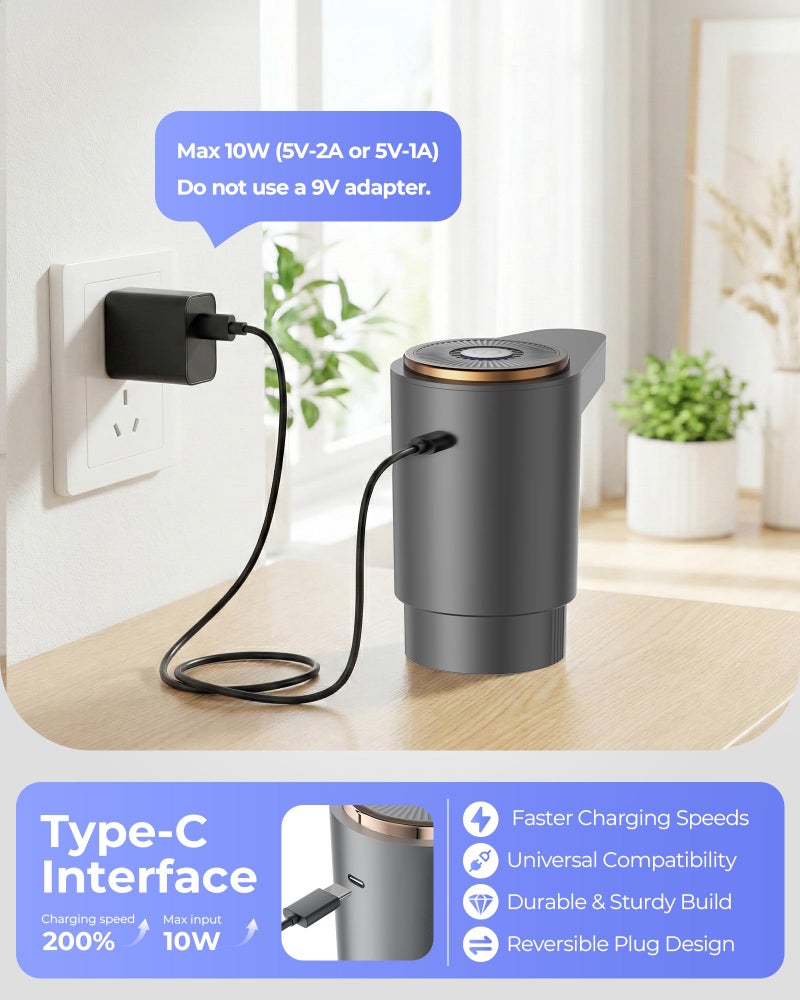 Cozycharm Water Jug Pump for 5 Gallon Bottle â€“ Portable Electric USB-C Charging Dispenser, Dual Powerful Motors, Fast Flow, Fits 2-5 Gallon Jugs â€“ Ideal for Home, Office, Camping, RV, Gray - Image 5