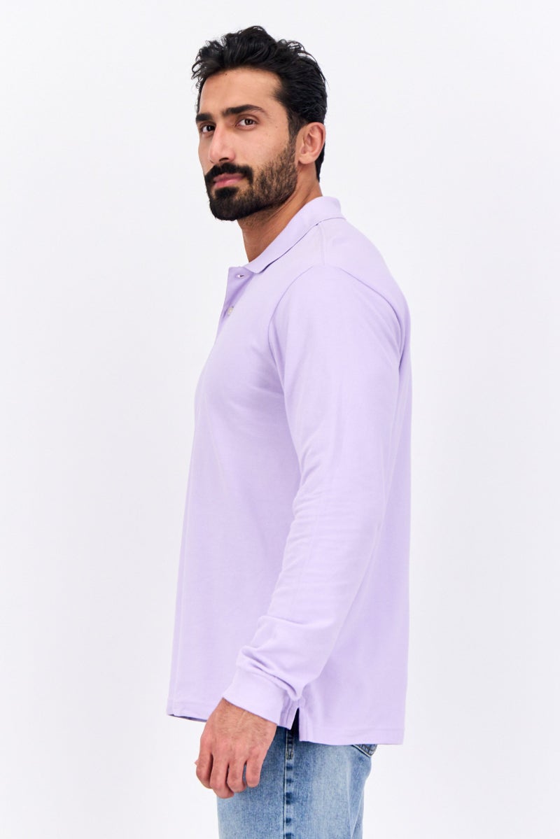 GAP Men Regular Fit Solid Full Sleeves Polo, Lilac - Image 4
