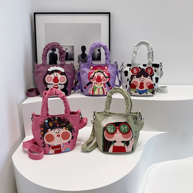 Funny Illustration Canvas Bag Women'S Graffiti Hand Bucket Bag Cute Cartoon Casual Shoulder Koi Bag Crossbody Bag - Image 2