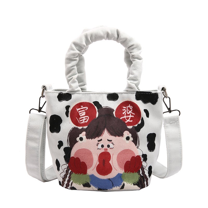 Funny Illustration Canvas Bag Women'S Graffiti Hand Bucket Bag Cute Cartoon Casual Shoulder Koi Bag Crossbody Bag - Image 1