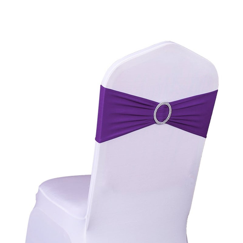 SINSSOWL 50 Stretch Spandex Purple Chair Sashes for Wedding Chairs Bows Bands with Slider Buckles Fitting Party Feast Banquet Restaurant Event Bridal Baby Shower Decoration Purple - Image 1
