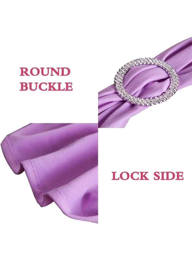 SINSSOWL 50 Stretch Spandex Purple Chair Sashes for Wedding Chairs Bows Bands with Slider Buckles Fitting Party Feast Banquet Restaurant Event Bridal Baby Shower Decoration Purple - Image 3