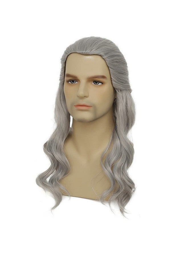 Tseses Long Grey Curly Men Wigs Wavy Synthetic Mullet Wig 70s 80s Natural Rocker Mullet Party Funny Wig Costume Wig - Image 2