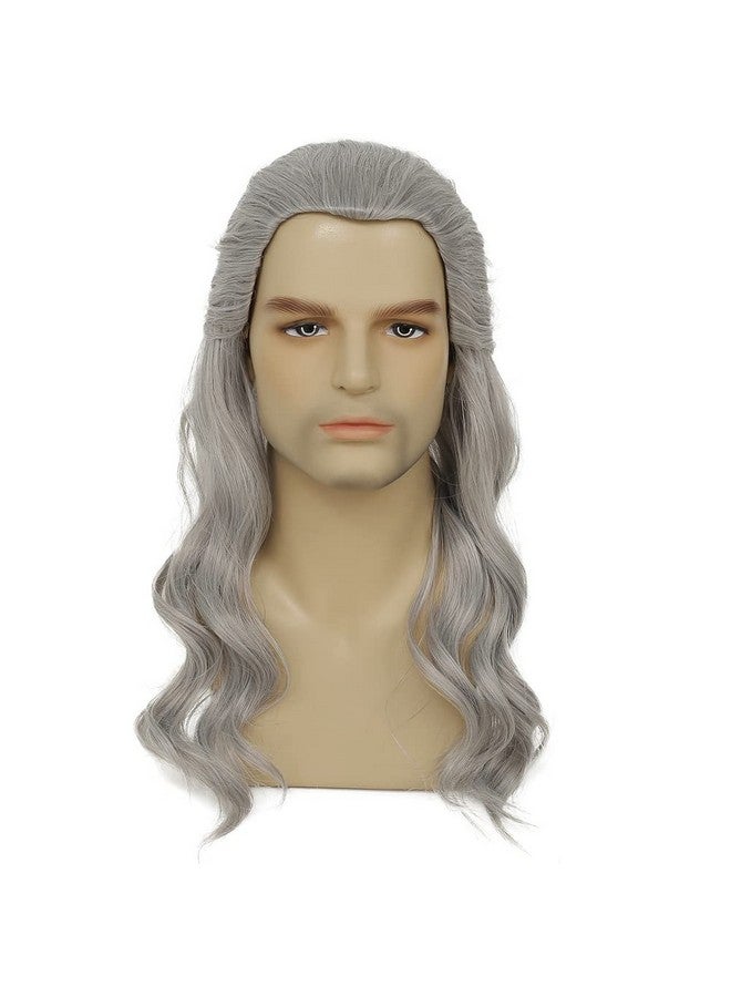 Tseses Long Grey Curly Men Wigs Wavy Synthetic Mullet Wig 70s 80s Natural Rocker Mullet Party Funny Wig Costume Wig - Image 1
